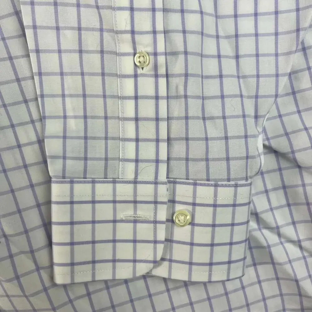 Brooks Brothers Regent Mens Size 17.5 32/33 White Purple Plaid Non Iron - Picture 7 of 11